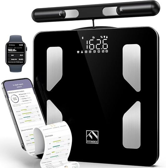 FITINDEX Body Composition Scale for Body Weight, Smart 8-Electrodes with BMI, Body Fat, Muscle Mass, 50 Composition Measurements, Bluetooth, FSA or HSA Eligible