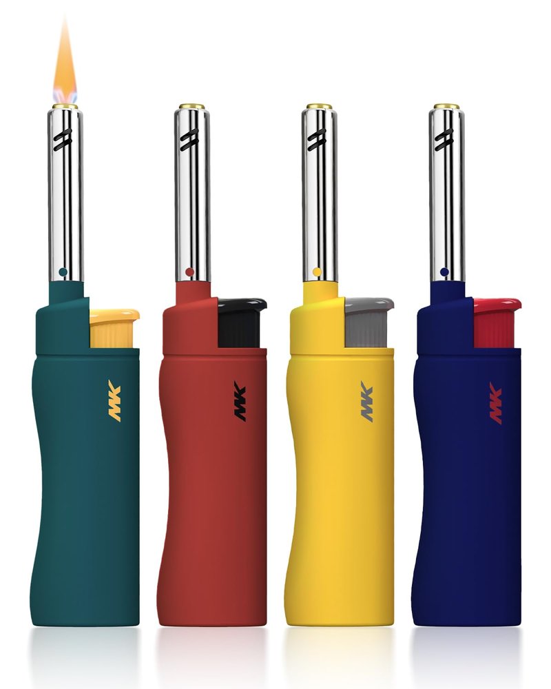 MK Candle Lighter, Butane Refillable Wind-Resistant Flame, 4-Pack for BBQ, Camping, Outdoor Use (Hue-4PC)