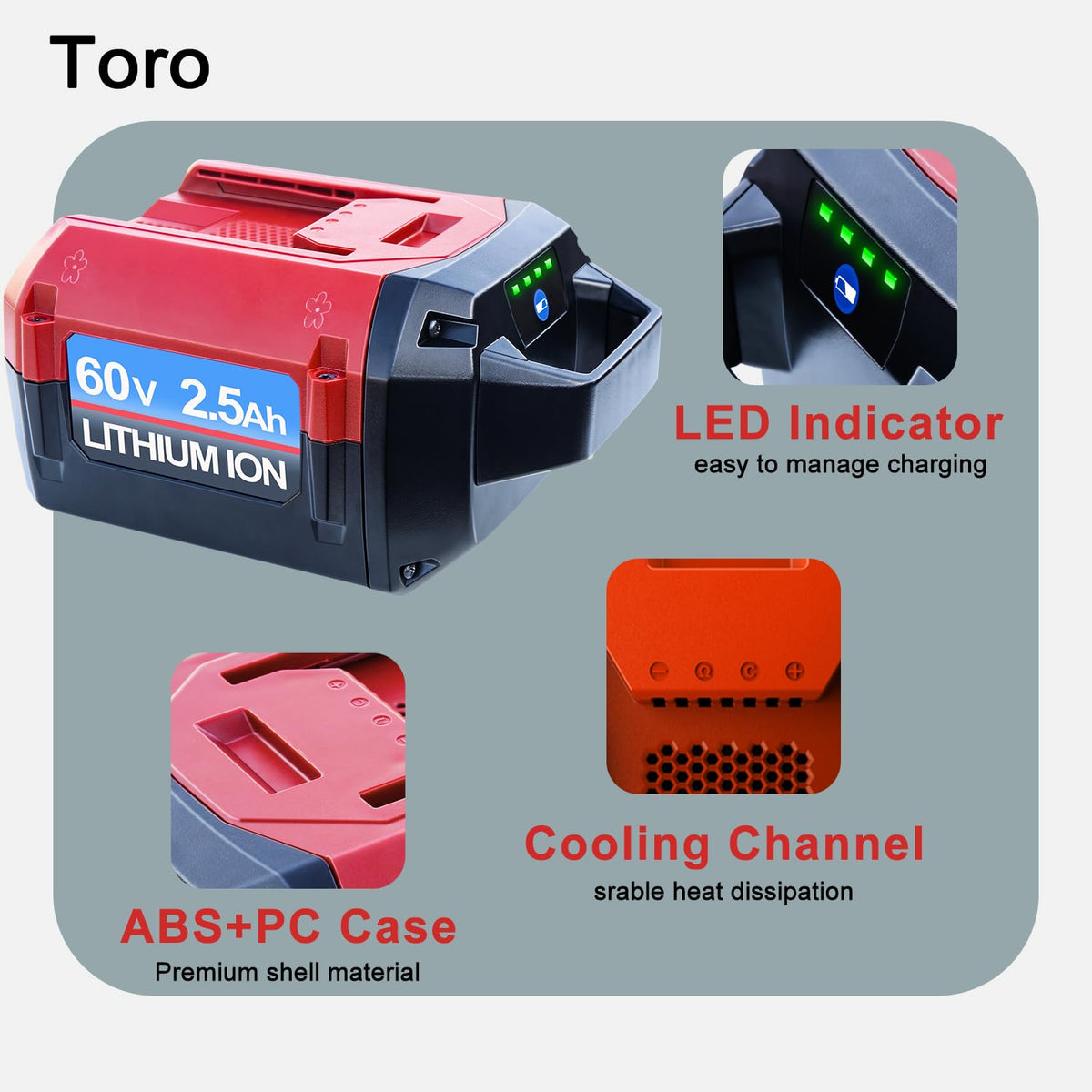 DTK Battery Replacement for Toro 60V Battery 2.5Ah 60V Battery