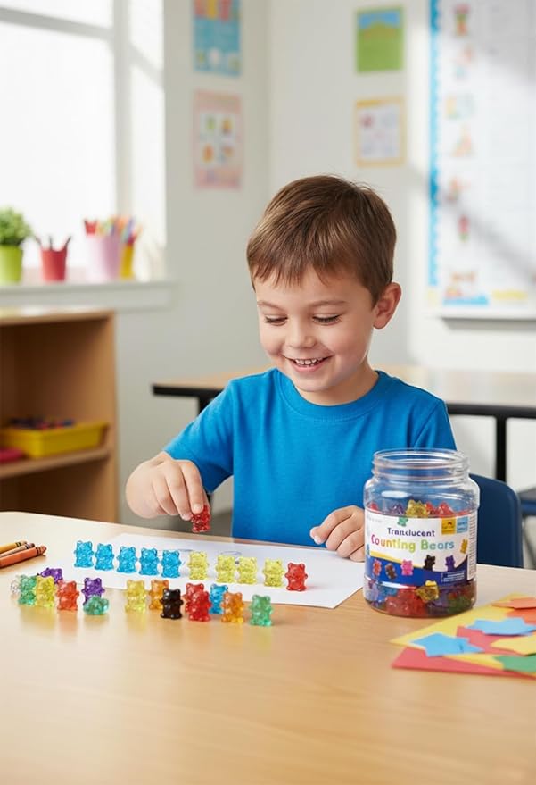 100 Pcs Translucent Counting Bears - 10 Colors - Kindergarten Classroom & Light Table Manipulatives, Counting & Color Sorting Toys for Toddler