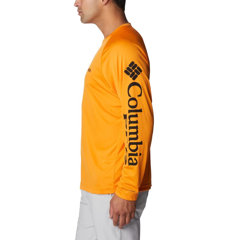 Columbia Men's Terminal Tackle Long Sleeve Fishing Shirt, Orange Blast/Black Logo, Small