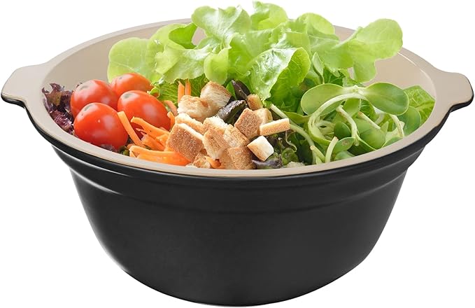 Zing Ceramic Mixing Bowls 5 Qt for Kitchen, Large Salad Bowl, Colorful Vibrant Nesting Bowls for Cooking, Baking, Prepping, Serving, Salad, Housewarming Gift, Microwave Dishwasher Safe, Black