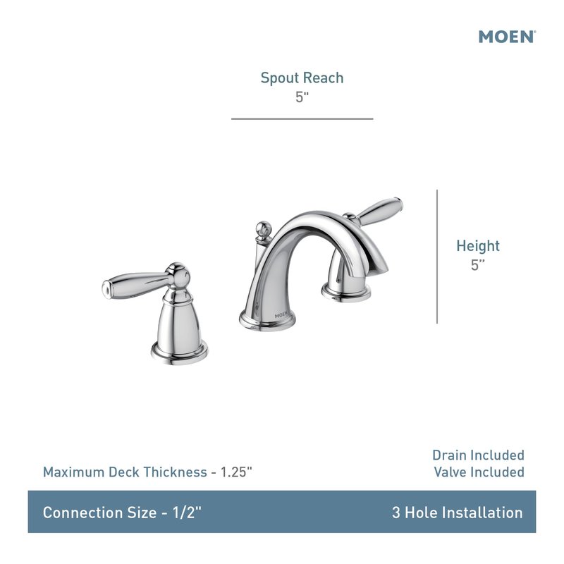 Moen Brantford Chrome Two-Handle High Arc Widespread Bathroom Sink Faucet for 3-Hole Setups with Valve Included, TV6620