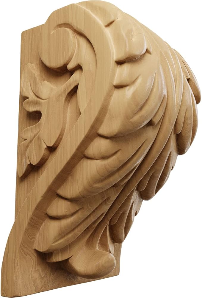 Ekena Millwork CORW05X04X07BACH Extra Large Acanthus Leaf Block Wood Corbels, 4 1/2"W x 3 3/4"D x 7"H, Cherry
