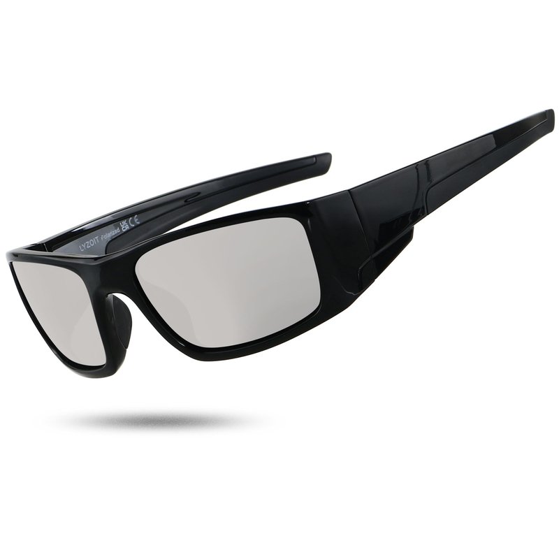 LYZOIT Polarized Sports Sunglasses for Men Women Wrap Around Unbreakable Frame Driving Fishing Cycling Running UV400 Protection Mirrored Silver