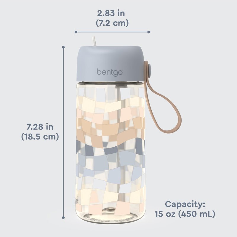 Bentgo Kids Water Bottle (Whimsy & Wonder Collection) - Leak-Proof Durable Tritan 15 oz. Cup for Kids/Toddlers 3+; Flip-Up Safe-Sip Straw for School, Sports, Daycare, Camp & More (Checker Gradient)