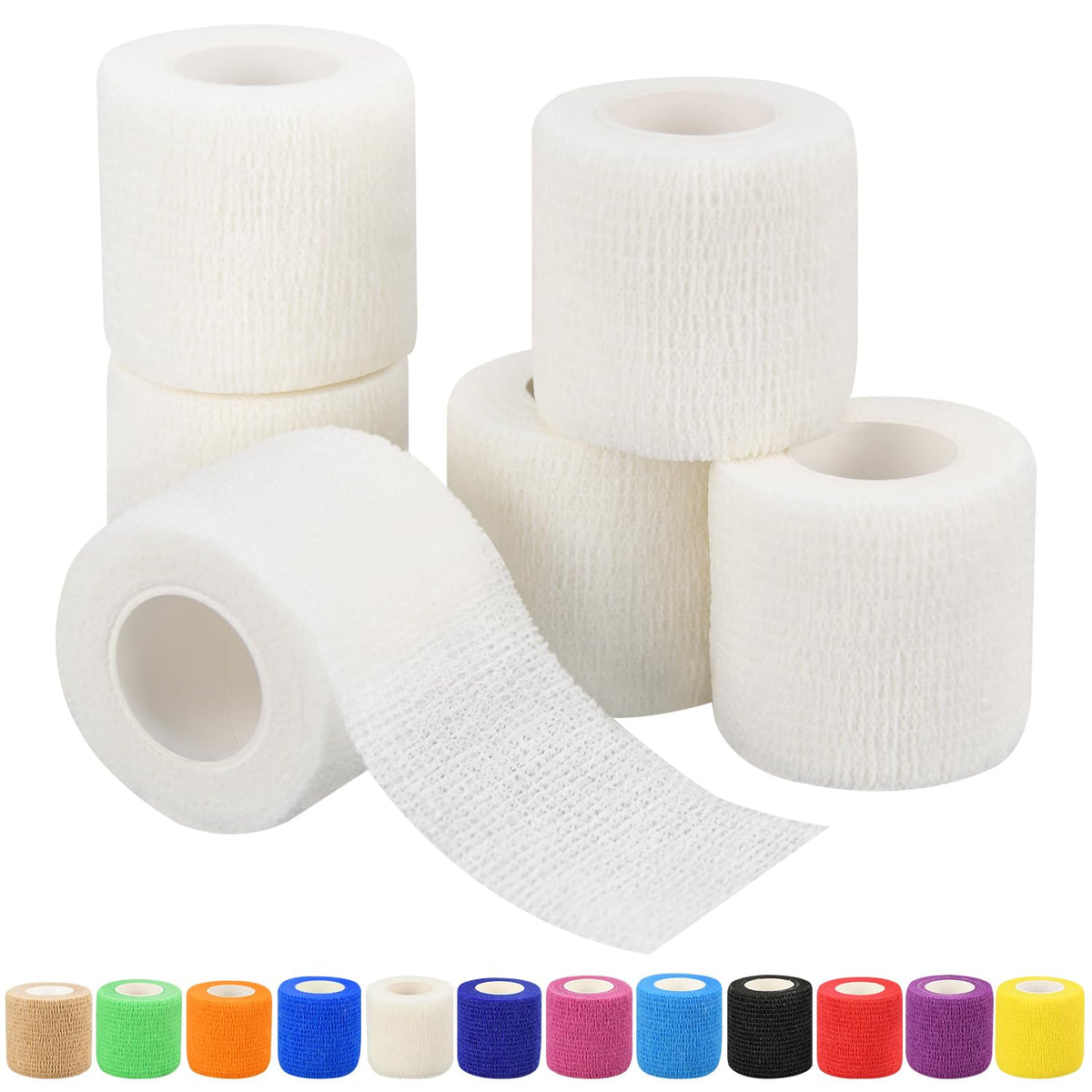 2" Self Adhesive Bandage Wraps, 6pcs Vet Wraps, White, 5 Yard Self Adherent Wraps for Sports, Wrist, Ankle and Swelling