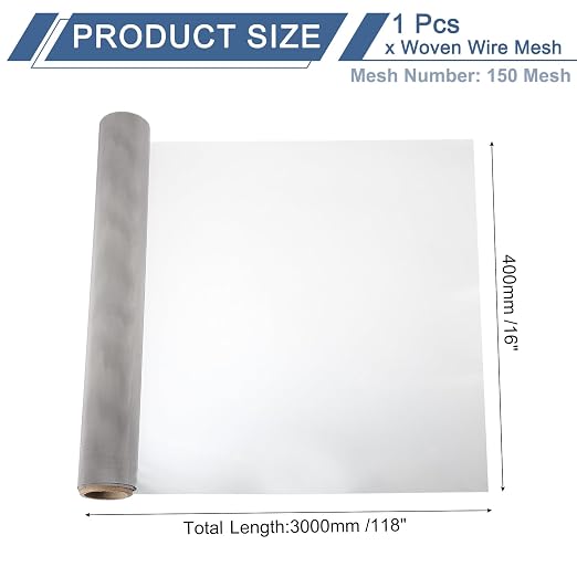 uxcell 150 Mesh 118" x 16" Woven Wire Mesh, 304 Stainless Steel Air Vent Filter