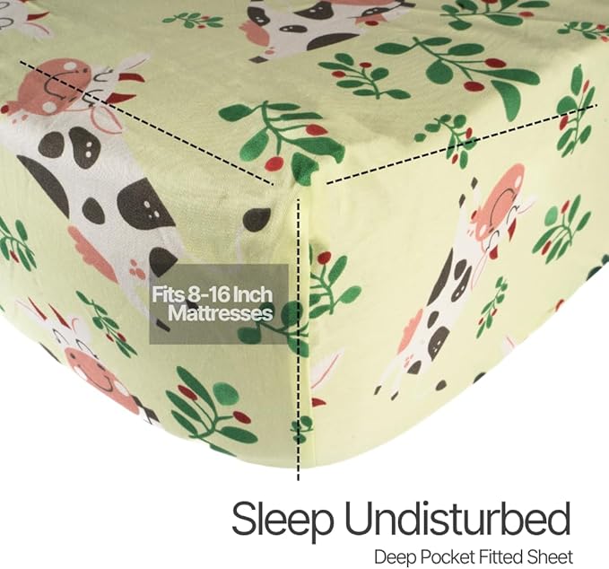 Salt Earth 100% Cotton 210TC Kids Bedsheet, Twin Sheet Set, Toddler Bed, 4-Piece Set – 2 Fitted Sheets & 2 Pillowcases, Themed Toddler Bed Sheets, Cute Kids Bedding (Cow/Seal)