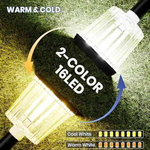 HIGH-POWER 2-in-1 Warm&Cold,3000/12000K 6 Pack Solar Pathway Lights,SUPER BRIGHT Solar Lights Outdoor IP65 Waterproof ,Up to 28 Hrs Solar Walkway Lights for Yard,Patio,Landscape,Sidewalk,Driveway,Lawn