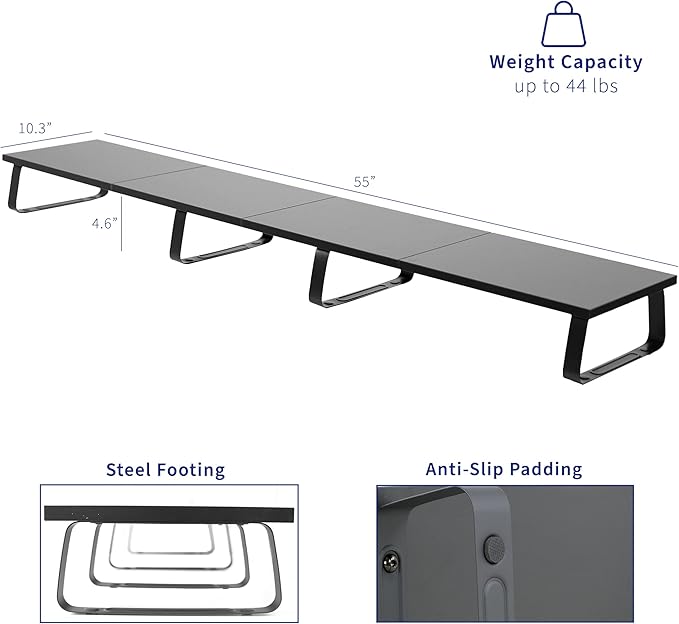 VIVO 55 inch Extra Long Monitor Stand, Wood & Steel Desktop Riser, Multi Screen, TV, Keyboard, Laptop, Ergonomic Desk and Tabletop Organizer, Black, STAND-V000D5