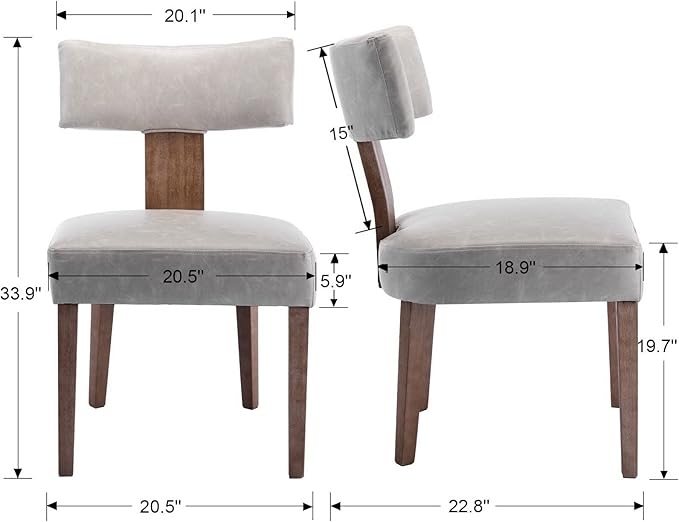 Mid Century Modern Dining Chairs Set of 2 PU Leather Upholstered Side Chairs, Modern Kitchen Armless Parson Chairs Solid Wood Dining Chairs for Kitchen Dining Room, Grey