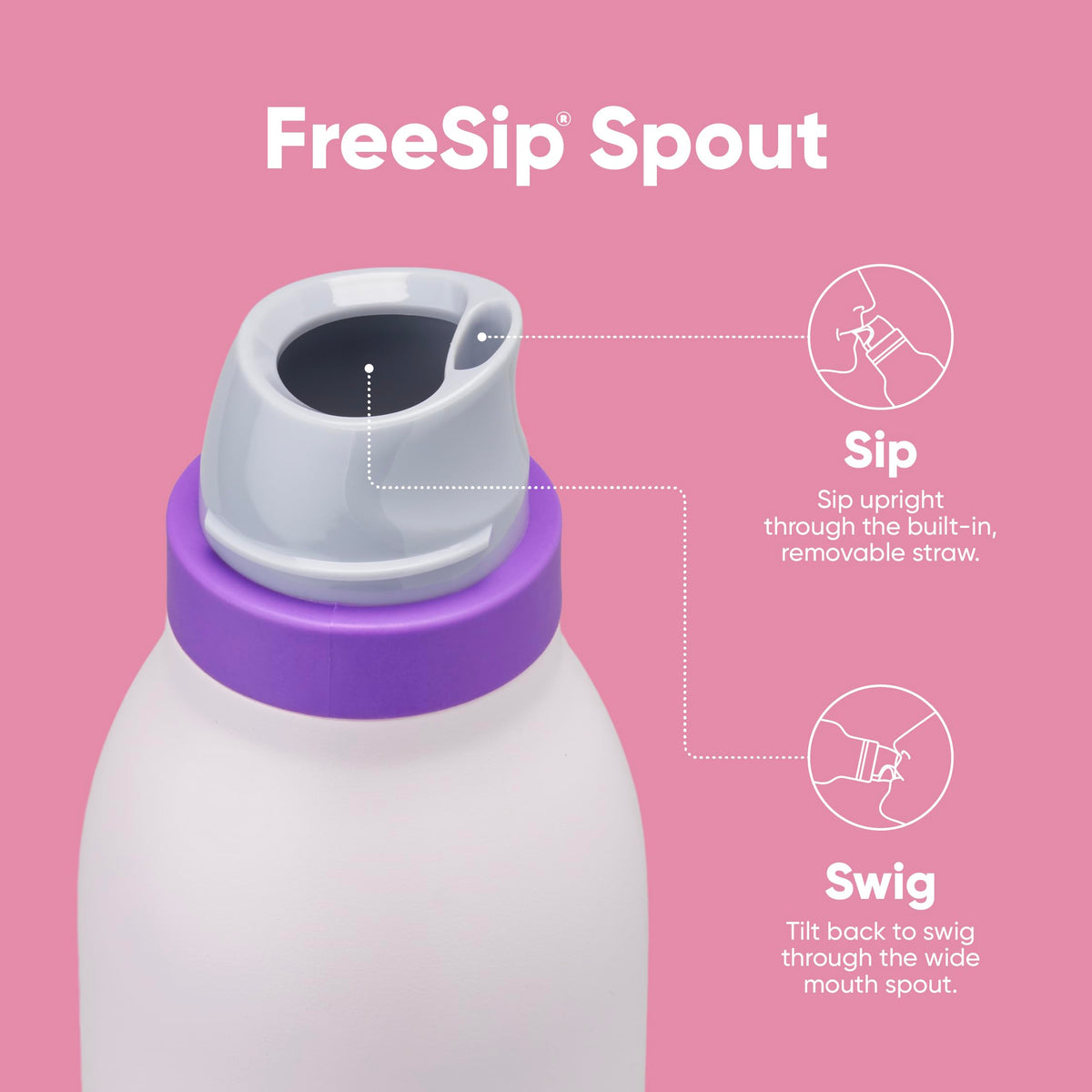 Owala FreeSip Twist Insulated Stainless Steel Water Bottle with Straw for Sports and Travel, BPA-Free, 18-oz, Pink/Purple (Dreamy Field)