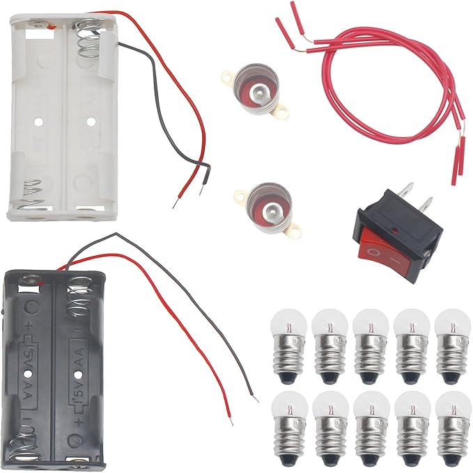 FDXGYH 1 Pack Electrical Circuit Experiment Kit DIY Circuit Experiment Small Bulb Lights up Kit Battery Box Lamp Holder Switch for Home School Educational Kit (2.5V)