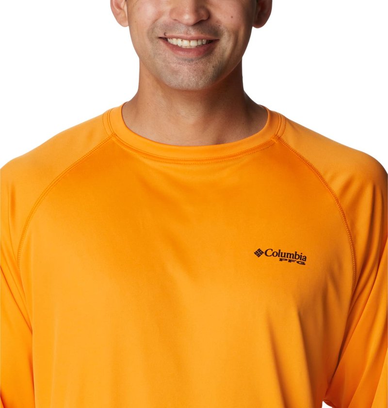 Columbia Men's Terminal Tackle Long Sleeve Fishing Shirt, Orange Blast/Black Logo, Small