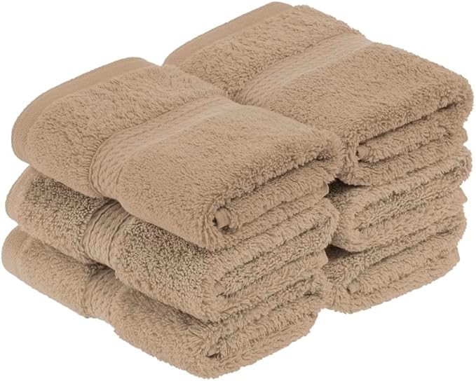 Superior Egyptian Cotton Pile Face Towel/Washcloth Set of 6, Ultra Soft Luxury Towels, Thick Plush Essentials, Absorbent Heavyweight, Guest Bath, Hotel, Spa, Home Bathroom, Shower Basics, Latte