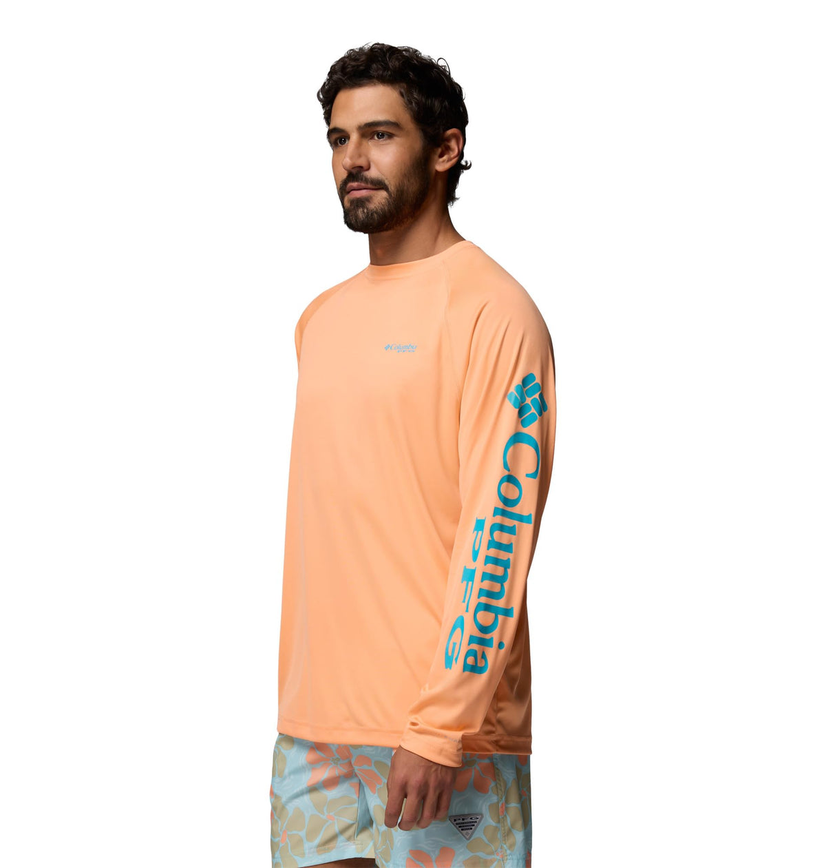Columbia Men's PFG Terminal Tackle Long Sleeve Fishing Shirt, Bright Nectar/Ocean Teal Logo, 2X