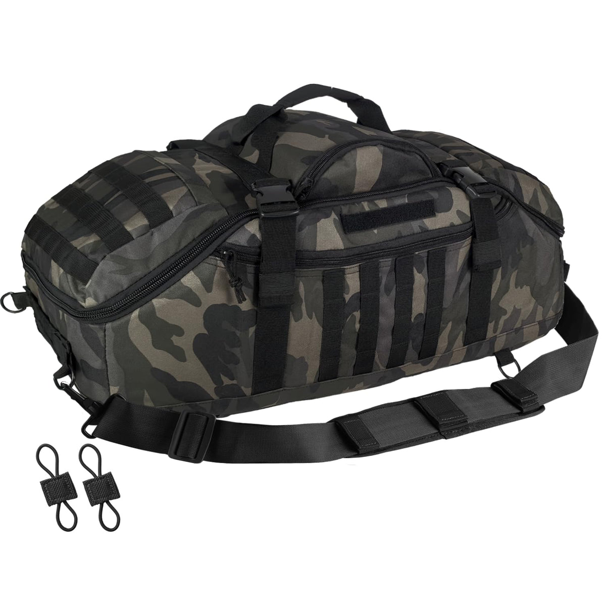 Hannibal Tactical 55L Large Duffle Bag, 3-in-1 Tactical Backpack MOLLE Pack for Gym, Sports, Outdoor, Black Camo