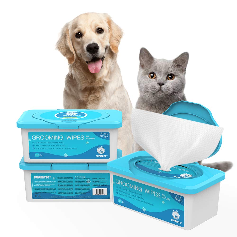 PUPMATE Pet Wipes for Dogs & Cats, Extra Moist & Thick Grooming Puppy Wipes with 100 Fresh Counts, Aloe Vera/Nature