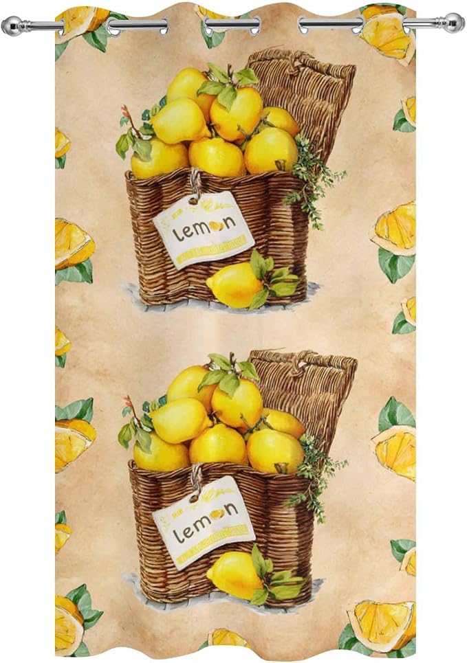 Lemon Outdoor Curtains for Patio Lemons in Baskets Summer Tropical Plant Brown