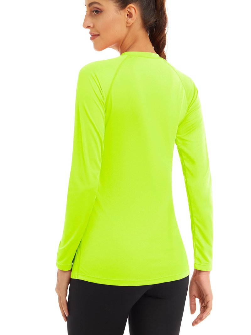 MAGCOMSEN Women's Plus Size Quick Dry Sun Protection Running Shirt - Long Sleeve Summer Top, Fluorescent Green