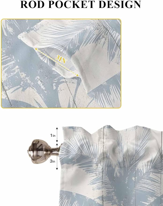 Summer Coconut Tree on Vintage Wood Grain Window Valance Curtains, Seaside