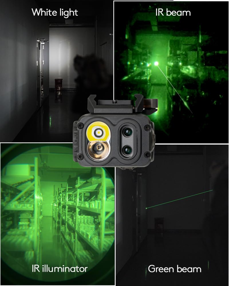 RovyVon GL5 Pro QD 4-in-1 Rail-Mounted Flashlight, 6 Mode for 400 Lumen Cool White LED/Green Light/IR Illuminator/IR Beam, Powered by Non-Rechargeable CR123A Battey