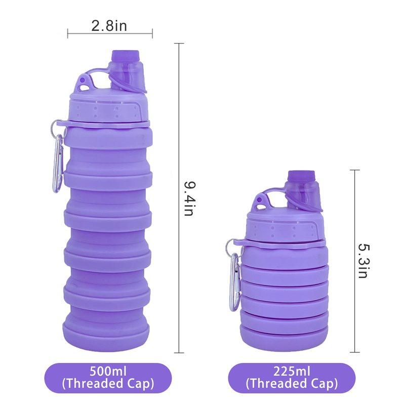 YCTMALL Collapsible Water Bottles Two Pack Travel Sports Portable Sport Bottle with Mountaineering Buckle 500ml Silicone Waterproof Camping Bottle (Light Grey and Grey Color)