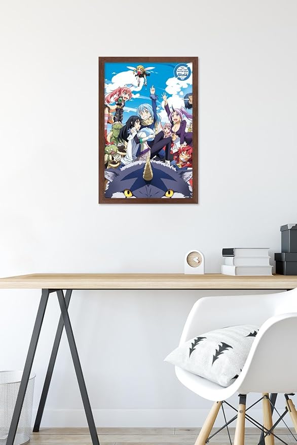Trends International That Time I Got Reincarnated As A Slime - Group Wall Poster, 14.725" x 22.375", Mahogany Framed Version