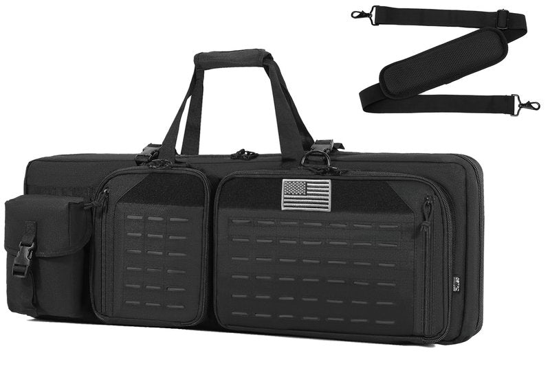 DBTAC Urban Classic Tactical Double Long Gun Bag Soft Rifle Case Pistol Transportation Case w/Backpack Strap for Range Shooting Outdoor Hunting (Black, 32" x 12“ Double Rifle Case)