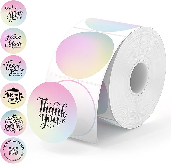 MUNBYN 2 Inch Round Thermal Labels, Direct Thermal Printer Labels for Small Businesses, DIY Logo Design, 750 Sheets/1 Roll