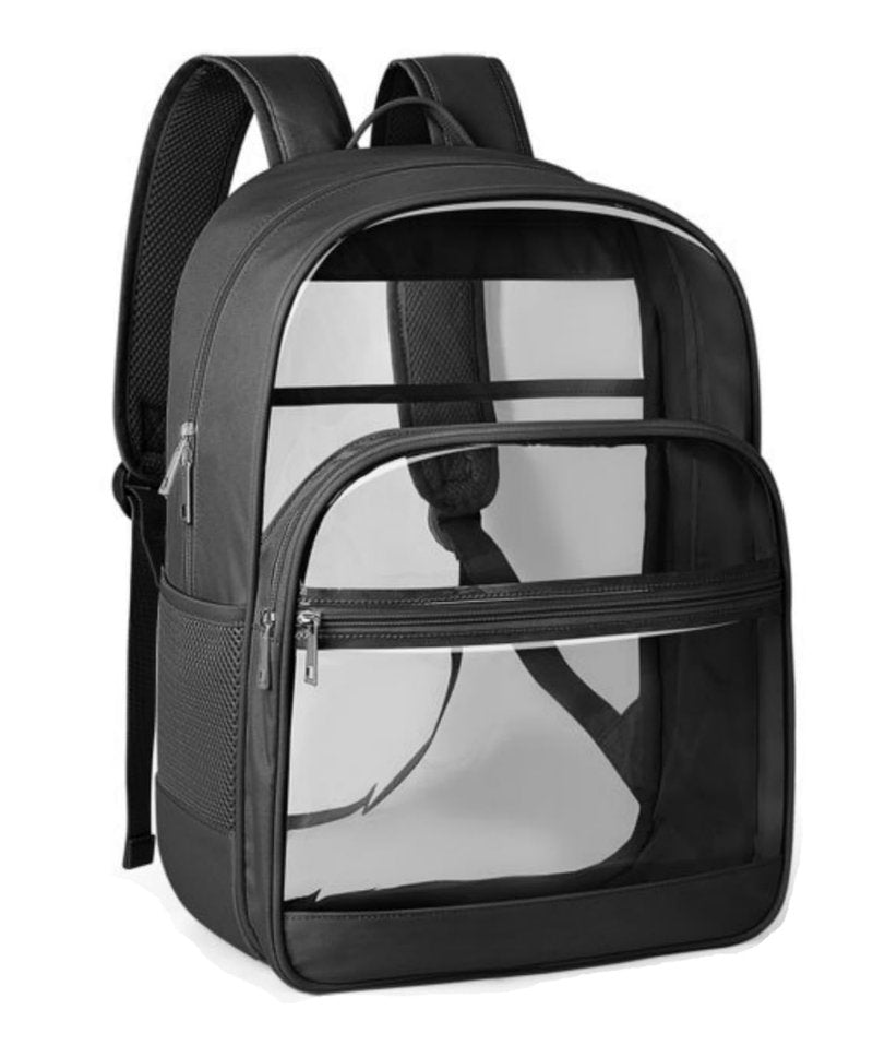 KIMNERPU Clear Backpack, Heavy Duty Transparent Bookbag for School, Fabric & PVC Transparent Backpack with Reinforced Strap for Women Men, Capacity Clear Bag for College, Travel, Security, Black