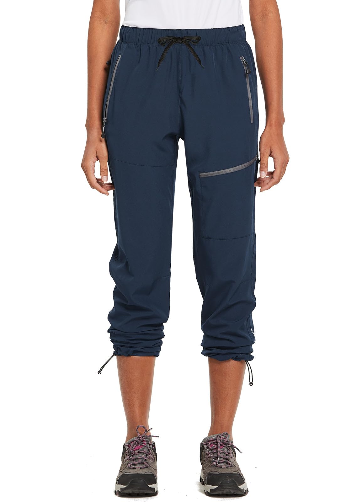 baleaf Cargo Pants for Women Petite Joggers Lightweight Quick Dry Pant Water Resistant 27'' Travel Workout Athletic Navy Blue Size S