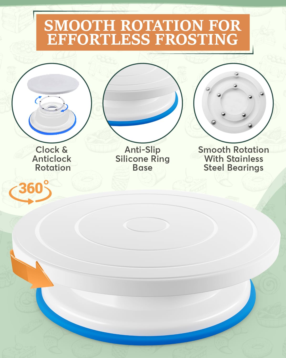 RFAQK 90PCs Cake Decorating Kit for Beginners, Baking Supplies Includes Cake Turntable, Cake Leveler, 24 Icing Piping Tips, 56 Piping Bags, 2 Couplers, Spatulas, Scrapers, Video Course and Booklet