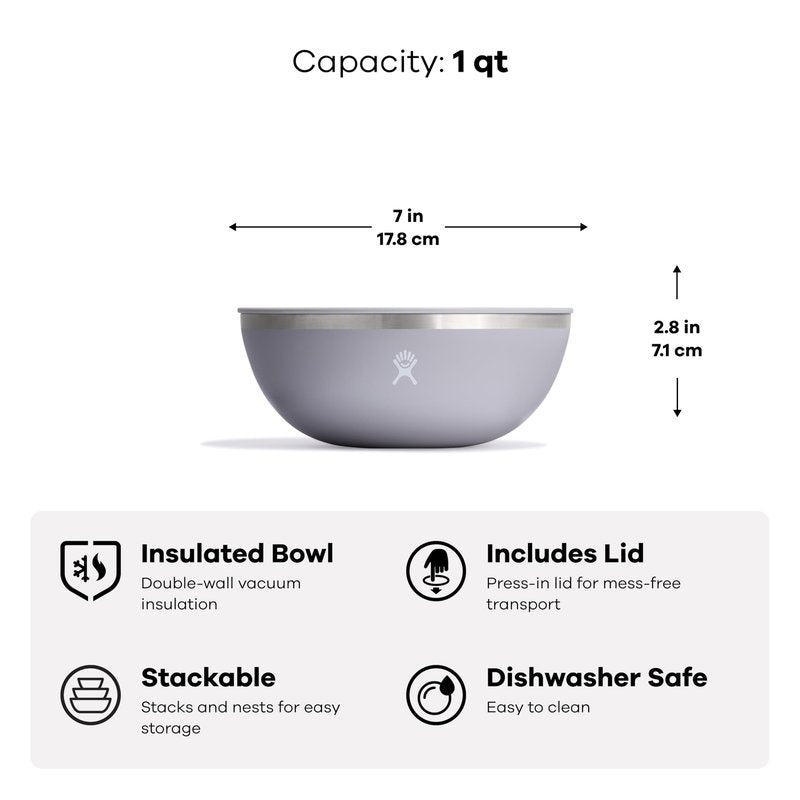 Hydro Flask 3 Quart Stainless Steel Reusable Food Bowl Outdoor Kitchen Camping Insulated Dinnerware Cookware Baltic- Dishwasher Safe, BPA-Free, Non-Toxic