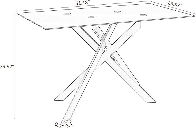 HomVent 51.18" Rectangular Black Glass Dining Table,Stylish Design with Black Metal Legs, Dining Table for Dining Room