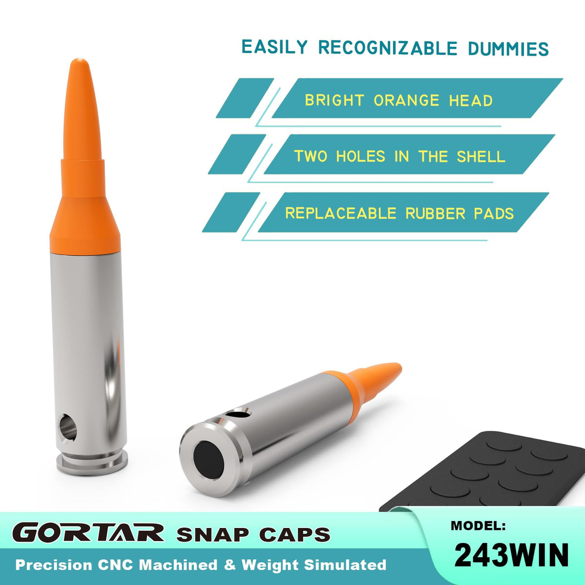 GORTAR 243 Win Snap Caps Training Dummy Rounds Practice Safe Loading Firing Close to Real Weight -6 Pcs