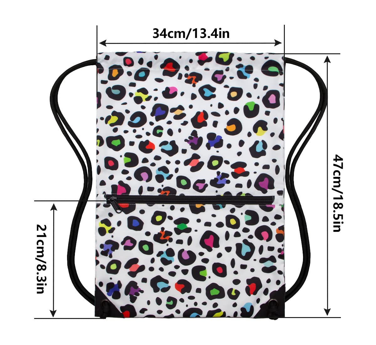 HOLYLUCK Drawstring Backpack Bag Sport Gym Sackpack (colorful white leopard)