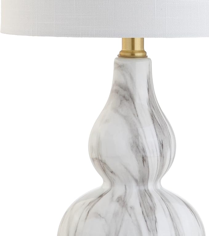 JONATHAN Y 20.5" Black/White Glass Table Lamp, Modern Gourd Bedside Nightstand Lamp for Bedroom, Living Room, White Linen Shade, LED Bulb Included (JYL1028D)