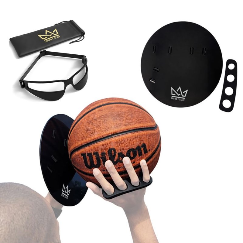 Crown x Starr Basketball Shooting Off Hand Trainer – Basketball Training Equipment Shooting Aid – Includes Dribbling Goggles & Bonus 5.3” Shooting Aid