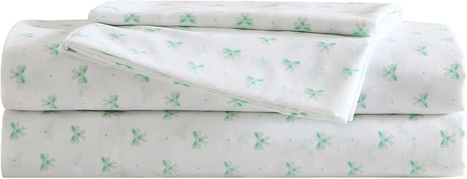 Laura Ashley Kids - Twin Sheet Set, Soft & Wrinkle-Resistant Toddler Bedding Set, Deep Pockets, Girl Bed Sheets with Matching Fitted Sheet & Pillowcase (Lovely Bows Blue)