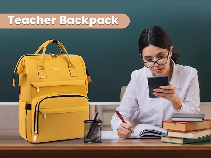 LOVEVOOK College Laptop Backpack, 15.6 Inch Travel Backpack for College, Waterproof Work Backpack Woman for Teacher Nurse Anti-theft Travel Back Pack, Gifts for Women, Yellow