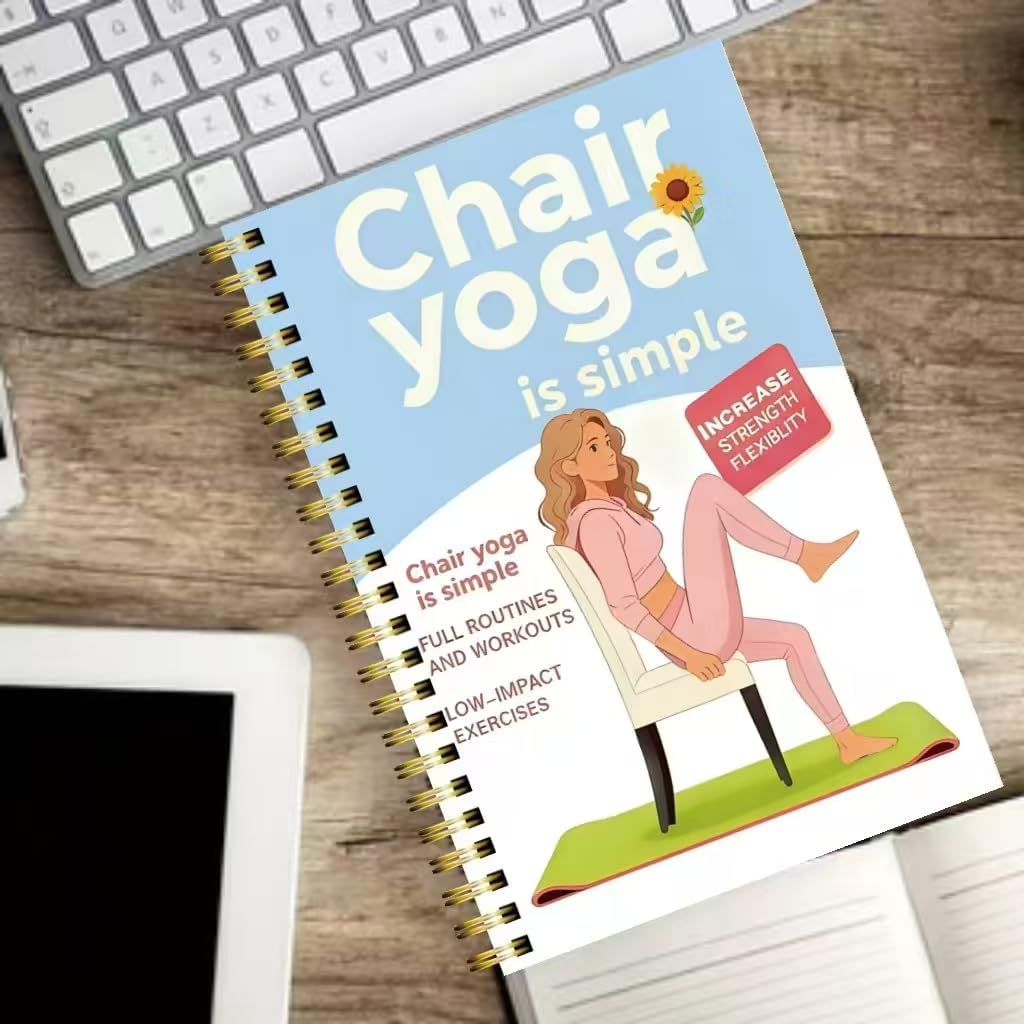 30-Day Chair Yoga Guide Book for Beginners, 60 Workouts for Weight Loss & Flexibility, Spiral Bound Senior Exercise Book (5.5x8.3 Inch, Blue)