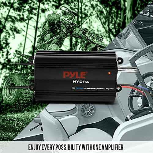Pyle 200W RMS 4-Channel Marine Amplifier - Bluetooth Wireless Audio Streaming - Waterproof - Full Range Stereo w/ RCA - High Crossover HD Music - Multi-Channel System - Compact & Powerful - PLMRMB4CB