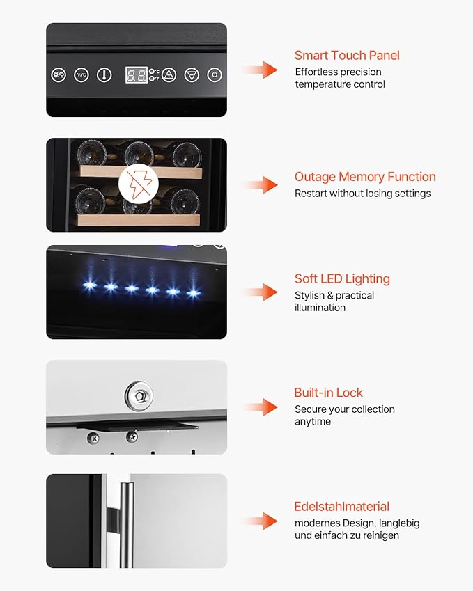 VEVOR YC-100A, 28, Mini Wine Refrigerator with Glass Door, Adjustable Shelves, Digital Temperature Control, Built-in & Freestanding Cooler Fridge for Home, Office, Bar, 32 Bottle, Sliver