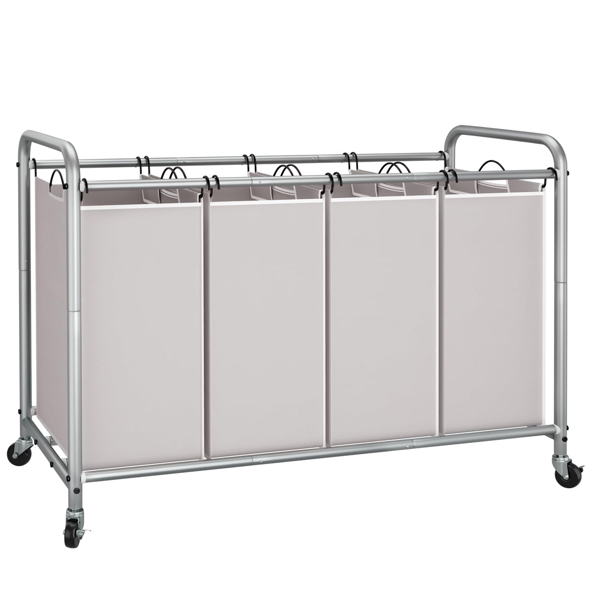 STORAGE MANIAC Laundry Sorter 4 Section, 47.5 Gal (180 L) Laundry Hamper with Wheels, Clothes Divider Basket Sorter, Separator Hamper Cart with Removable Bags, Gray