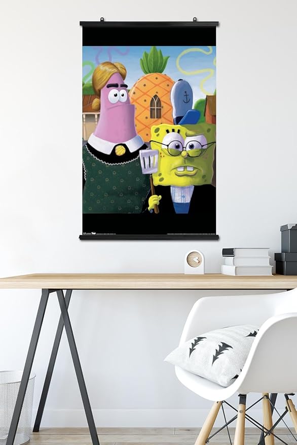 Trends International Nickelodeon Spongebob - American Gothic Wall Poster, 22.375" x 34", Premium Poster & Clip Bundle