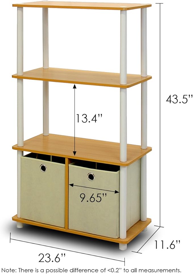 Furinno GO GREEN Storage Shelf, 4-Tier Storage Rack with Bins, Book Shelf, Display Rack, with Storage Bins, for Organization and Storage, Living Room, Home Office, Beech