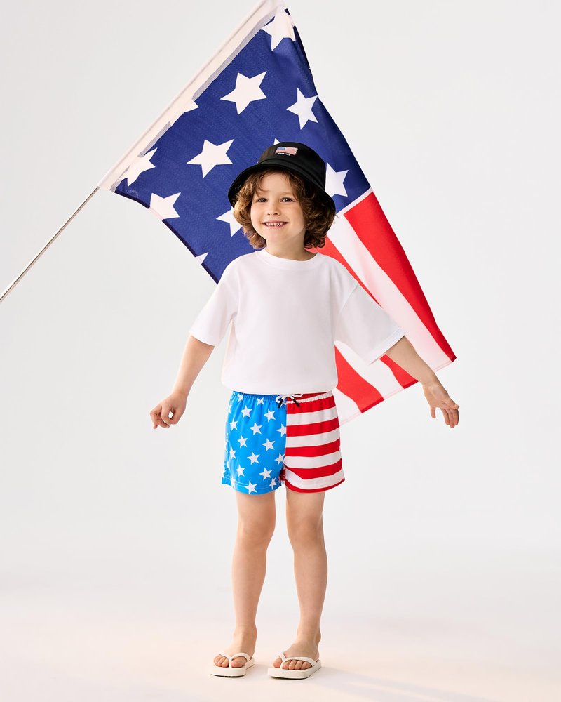maamgic Boys Swim Trunks with Compression Liner Toddler Stretch Swim Shorts Quick Dry Swimming Trunks Boxer Brief 2 in 1 Beach Shorts American Flag 5/6