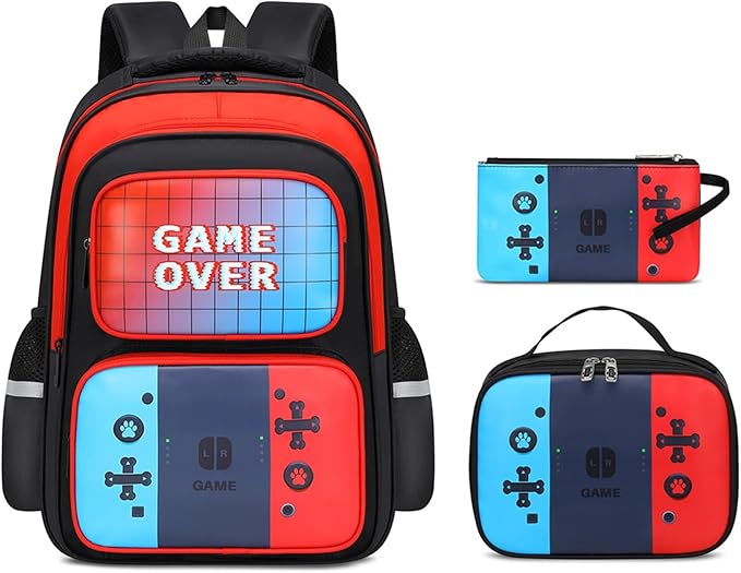 Kids Backpack For Boys, Gamer Boys Backpack with Lunch Box and Pencil Case For Children Teens Elementary Middle School, Mochilas Escolares Para Niños